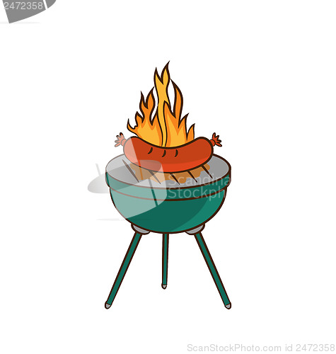 Image of Barbecue with sausage and flame