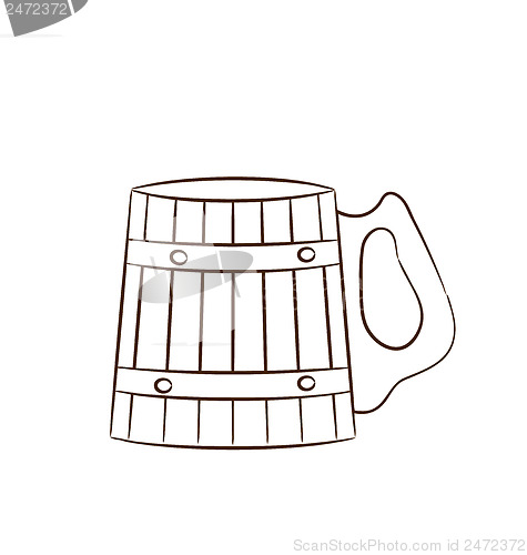Image of Wooden mug with beer isolated on white background