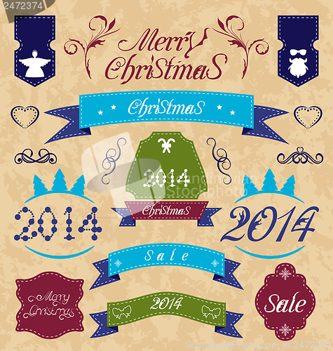 Image of Christmas set - labels, ribbons and other decorative element