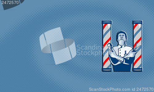 Image of Barber With Pole Hair Clipper and Scissors Retro