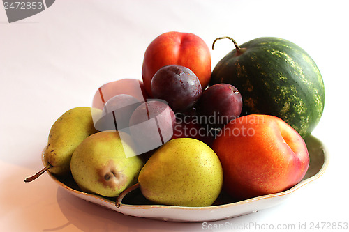 Image of still life from the watermelon, pears, plum