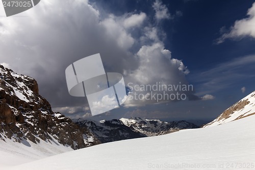 Image of Snowy mountains and sky with cloud