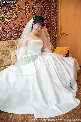 Image of portrait of young happy bride