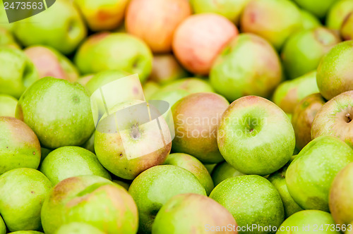 Image of Freshly harvested colorful crimson crisp apples on display at th