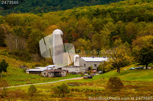 Image of farm view with mountains landscape