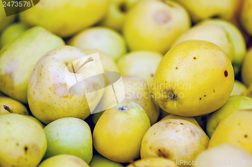 Image of Freshly harvested colorful crimson crisp apples on display at th