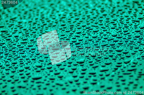 Image of cyan drops on water-repellent surface