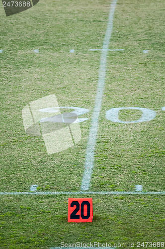 Image of football field 20 twenty yard line marker
