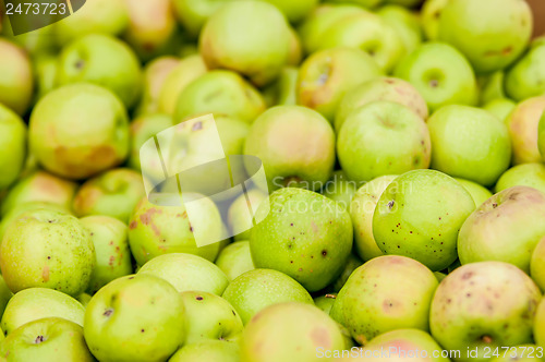 Image of Freshly harvested colorful crimson crisp apples on display at th