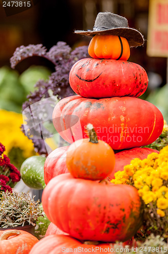 Image of adorable cowboy pumpkin figures made from pumpkins