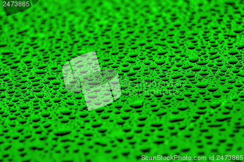 Image of green drops on water-repellent surface