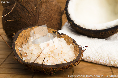 Image of coco bath. coconut with sea salt