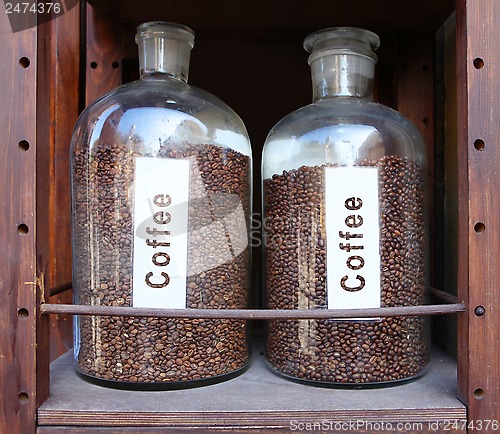 Image of coffee grains in glass vessels