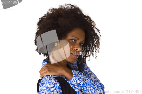 Image of Afro american woman with shoulder pain