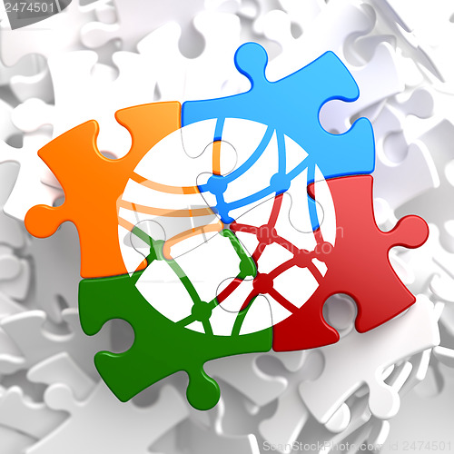 Image of Social Network Icon on Multicolor Puzzle.