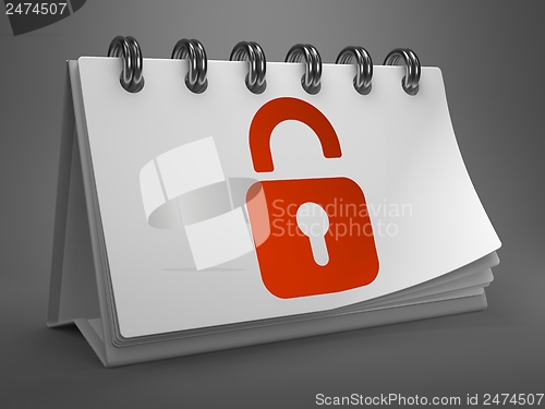 Image of Desktop Calendar with Red Opened Padlock Icon.