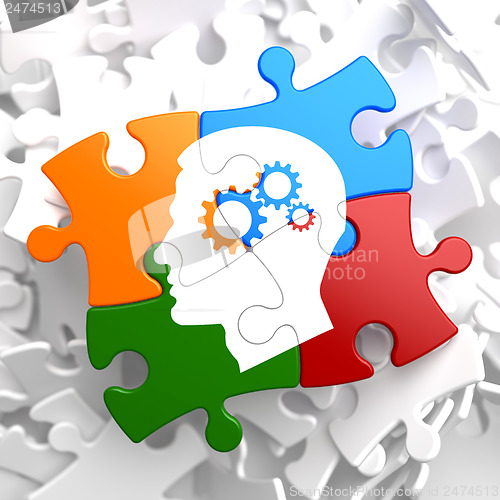 Image of Psychological Concept on Multicolor Puzzle.