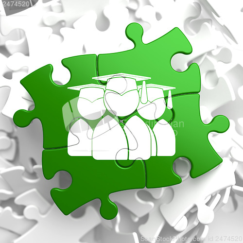 Image of Group of Graduates Icon on Green Puzzle.