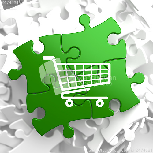 Image of Shopping Cart Icon on Green Puzzle.