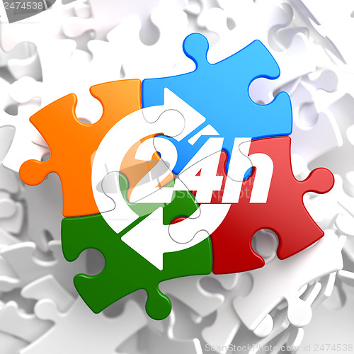 Image of Service 24h Icon on Multicolor Puzzle.