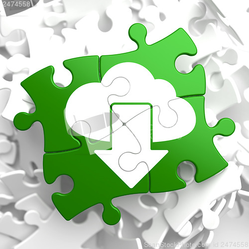 Image of Cloud with Arrow Icon on Green Puzzle.