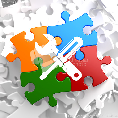 Image of Service Concept on Multicolor Puzzle.