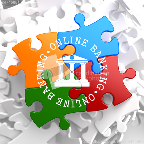 Image of Online Banking Concept on Multicolor Puzzle.