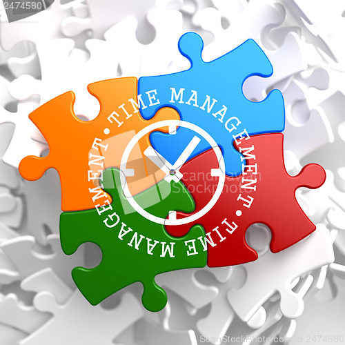 Image of Time Management Concept on Multicolor Puzzle.