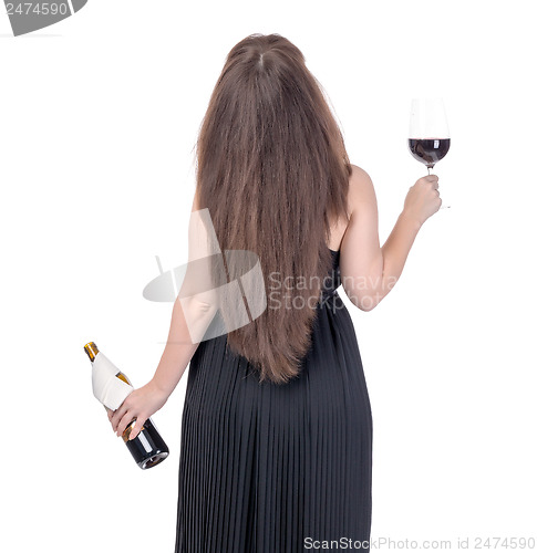 Image of Woman with a bottle of red wine