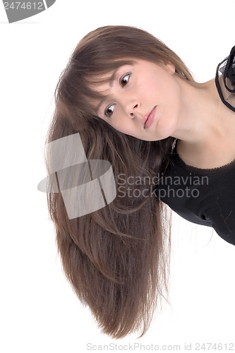 Image of Attractive young woman with long brunette hair