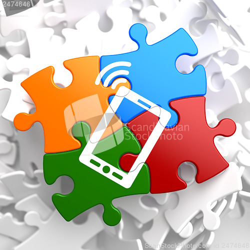 Image of Smartphone Icon on Multicolor Puzzle.