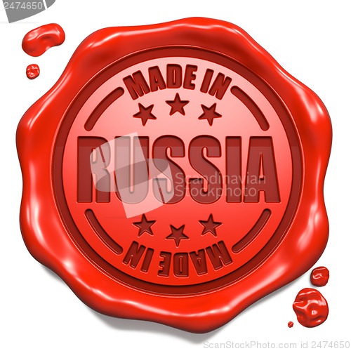 Image of Made in Russia - Stamp on Red Wax Seal.