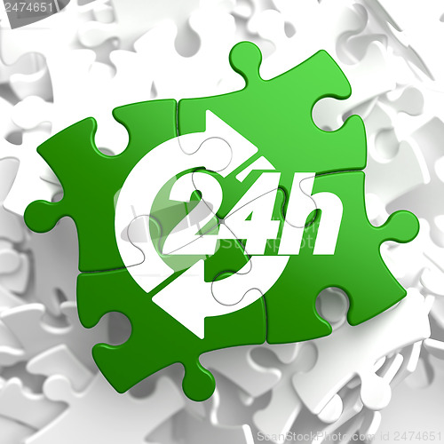 Image of Service 24h Icon on Green Puzzle.