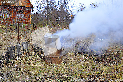 Image of Grass burning in a flank on a country site in the fall