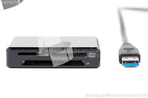 Image of USB 3.0 Card reader with CF and SD (micro SD) card, isolated on 
