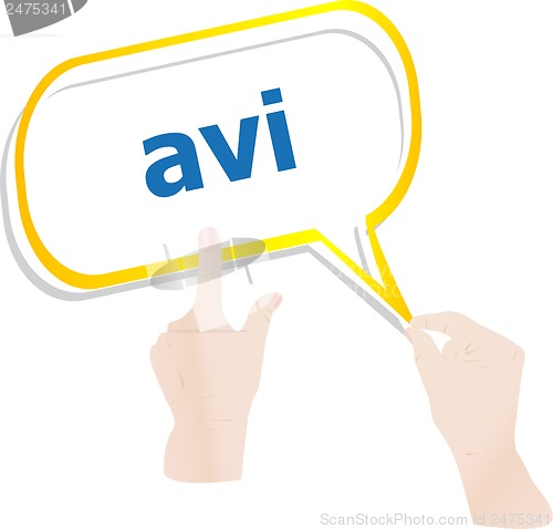 Image of hands push avi book on speech bubbles