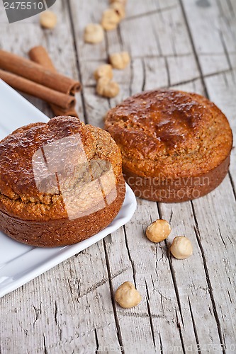 Image of fresh buns with hazelnuts and cinnamon