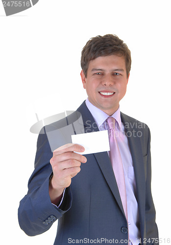 Image of Man showing business card.