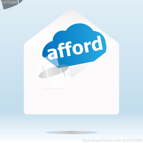 Image of afford word blue cloud on white mail envelope
