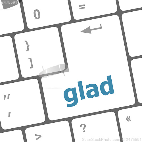 Image of glad word on keyboard key, notebook computer button