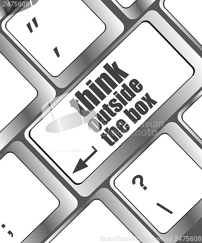 Image of think outside the box words, message on enter key of keyboard