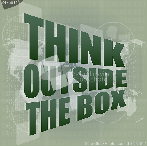 Image of think outside the box words on digital touch screen