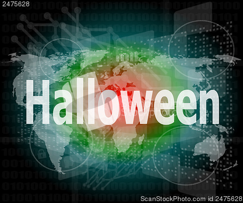 Image of background with word halloween on digital touch screen