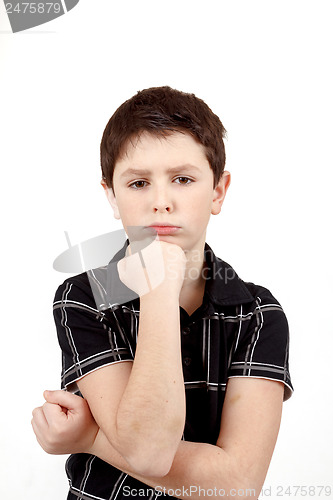 Image of pensive young boy isolated on white background
