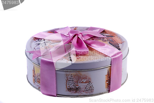 Image of Gift: a beautiful box with the image of winter, decorated with a