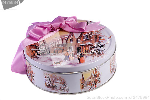 Image of Gift: a beautiful box with the image of winter, decorated with a