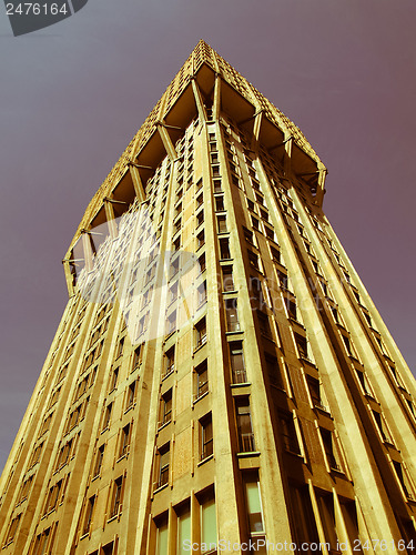 Image of Retro looking Torre Velasca, Milan