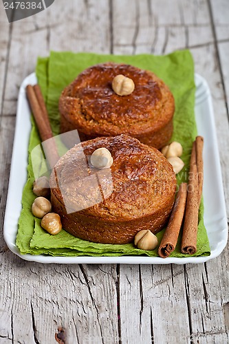 Image of fresh buns with hazelnuts and cinnamon 