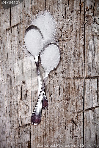 Image of sugar in two spoons 