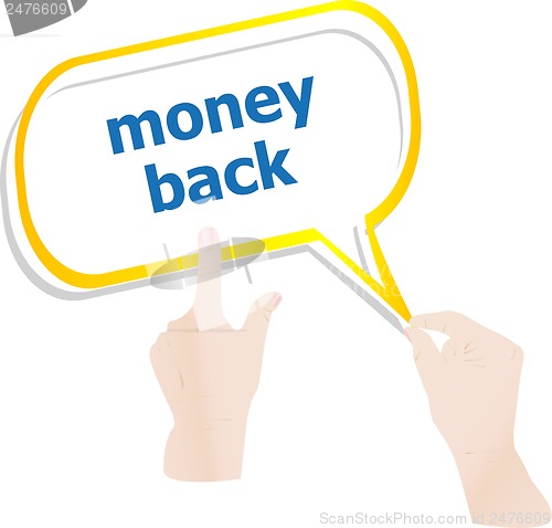 Image of hands push word money back on speech bubbles